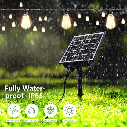 100FT Solar Outdoor String Lights IP65 Waterproof , Shatterproof Replaceable Bulbs, Remote Dimmable