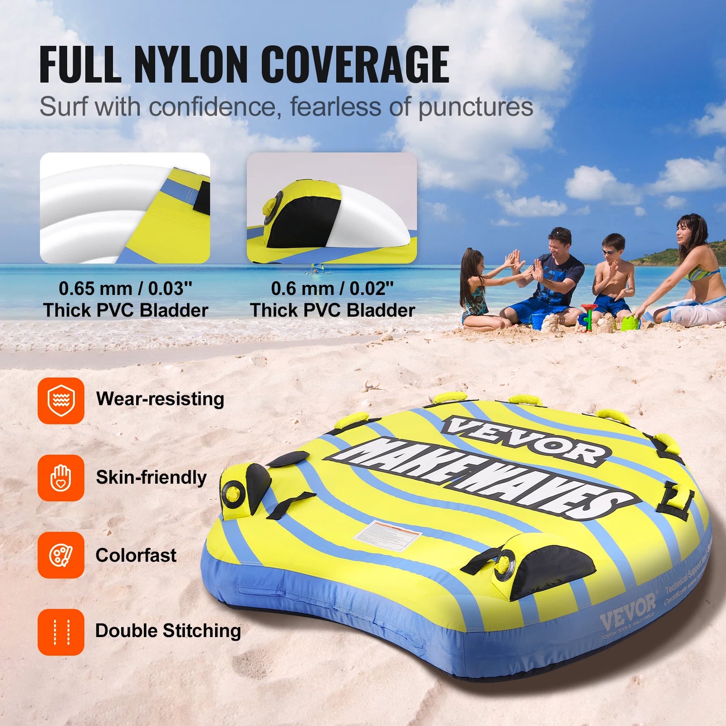 Towable Tube for Boating, 1-3 People Inflatable