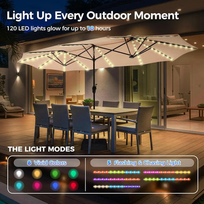 13ft Outdoor Patio Umbrella with Solar Lights,Pool Umbrella, Fade Resistant Canopy Beige