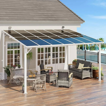 10' x 14' Wall Mounted Lean to Metal Awnings with Sloped Roof, White Outdoor