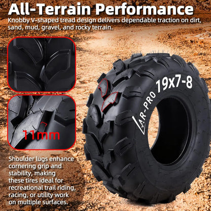 19x7-8 ATV UTV Tires, 4PR Tubeless Tires for Mini Bikes and Go Karts