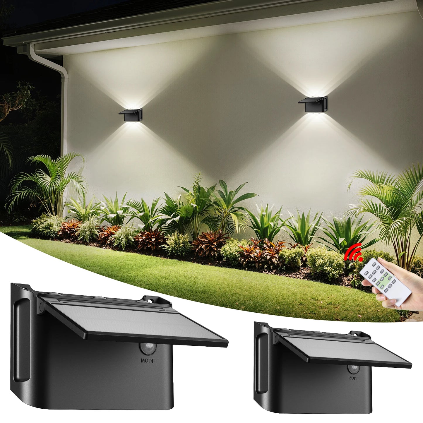 Solar Wall Lights 2 Pack with Remote, 3 Color Modes