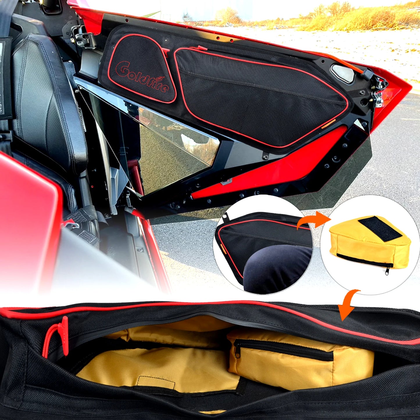One Pair Front Door Storage Bags Waterproof with Removable Knee Pad for Polaris RZR PRO XP 2020 2021 2022 2023 UTV Accessories