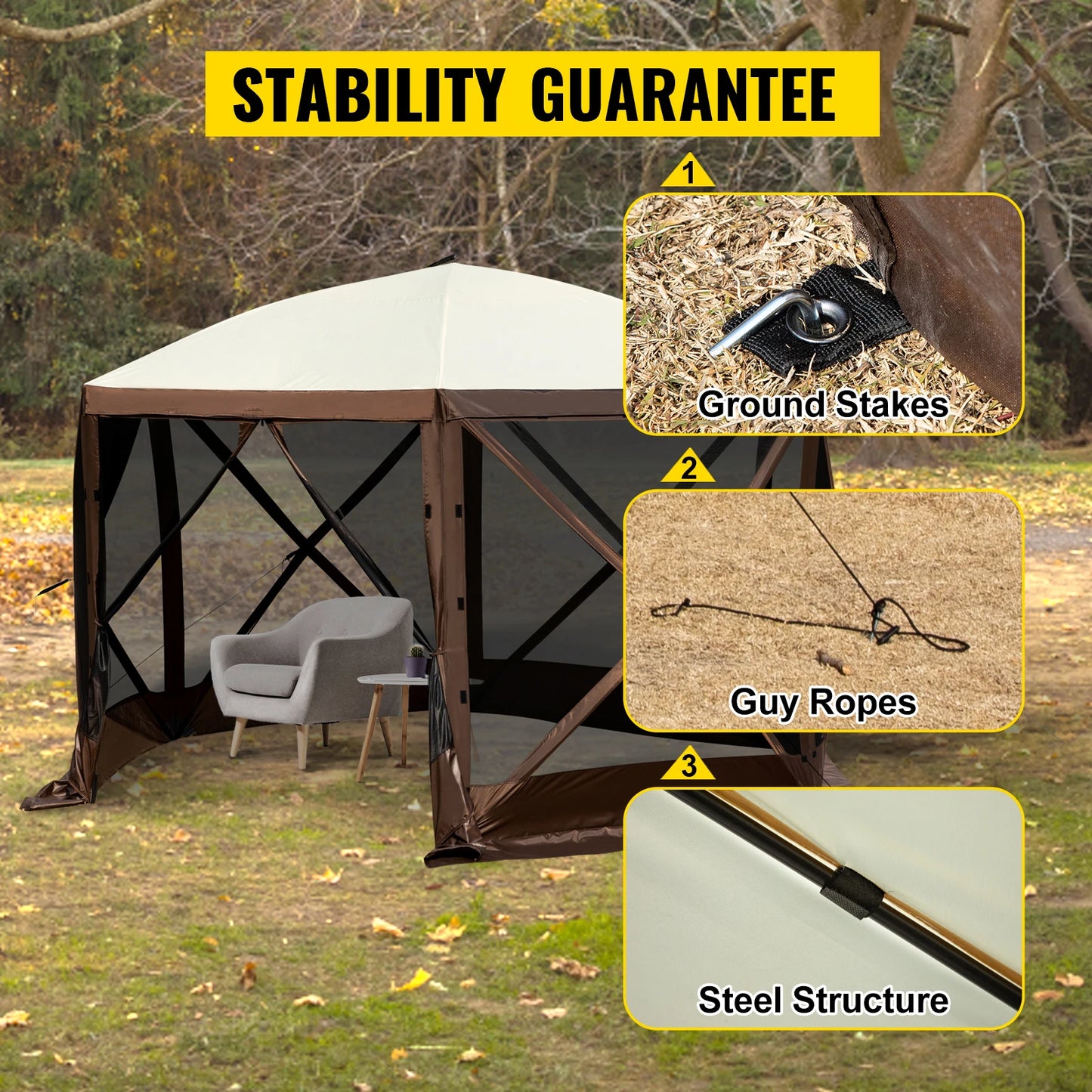 Pop-up Camping Gazebo 6 Sided 12' x 12' / 10' x 10'