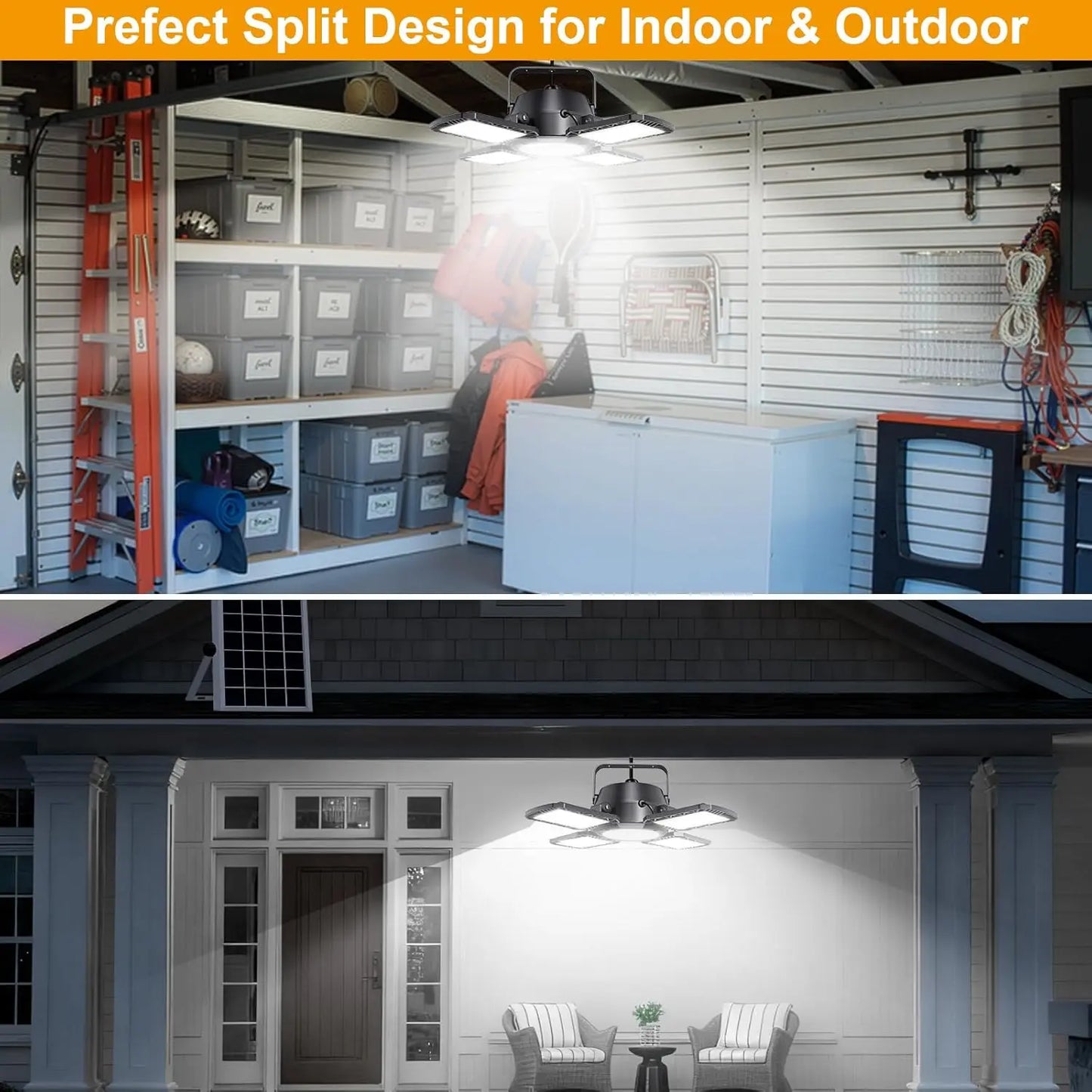 Solar Shed Light with Motion Sensor,LED, 4 Heads, Remote Control for Indoor Outdoor Use