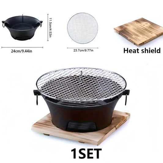 Stainless Steel Round Barbecue Grill Portable Camping Stove Picnic