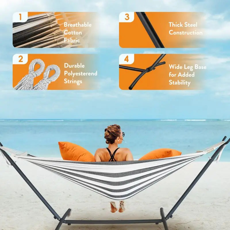 Hammock with Adjustable Stand Hammock with Storage Bag, 600lb Capacity