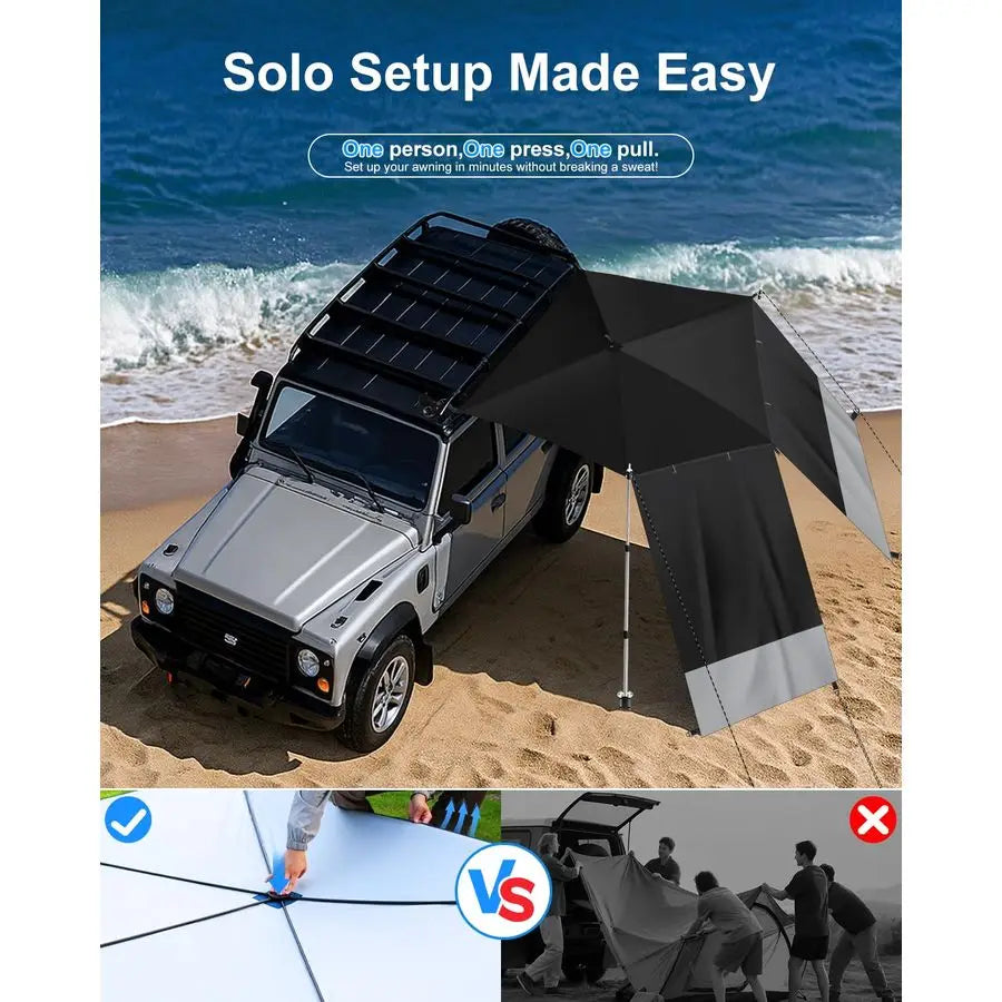Awning for SUV Truck RV, Shade Waterproof with Side Wall, Heavy Duty Magnets, Suction Cups