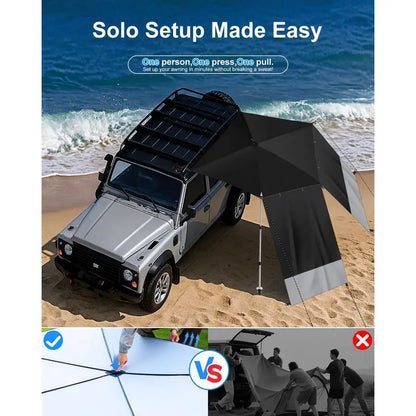 Awning for SUV Truck RV, Shade Waterproof with Side Wall, Heavy Duty Magnets, Suction Cups