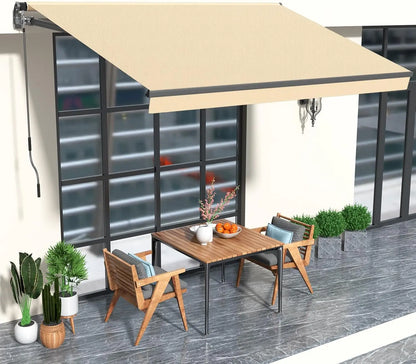 Manual Retractable Patio Awning, UV & Waterproof Polyester Cover, Aluminum Frame