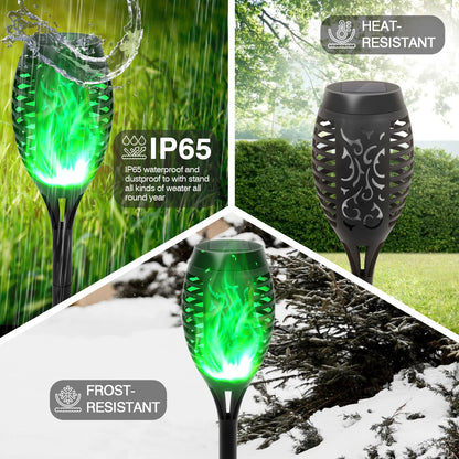 Green Solar Flame Light Outdoor with Flickering Flame Waterproof