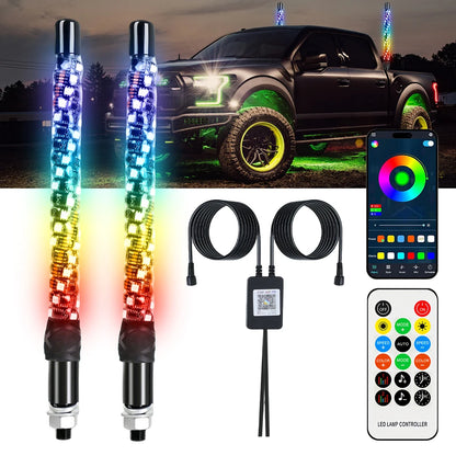 1FT LED Whip Lights APP Remote Control  UTV ATV OFF ROAD vehicles