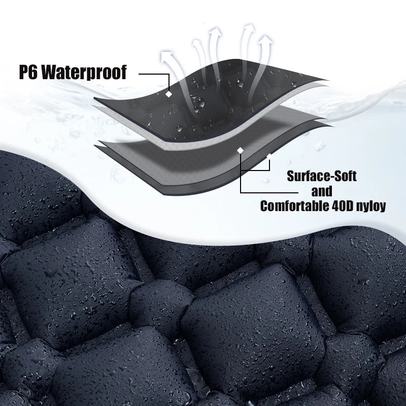 Outdoor Sleeping Pad Camping Inflatable Mattress Built-in Pump  With Headrest