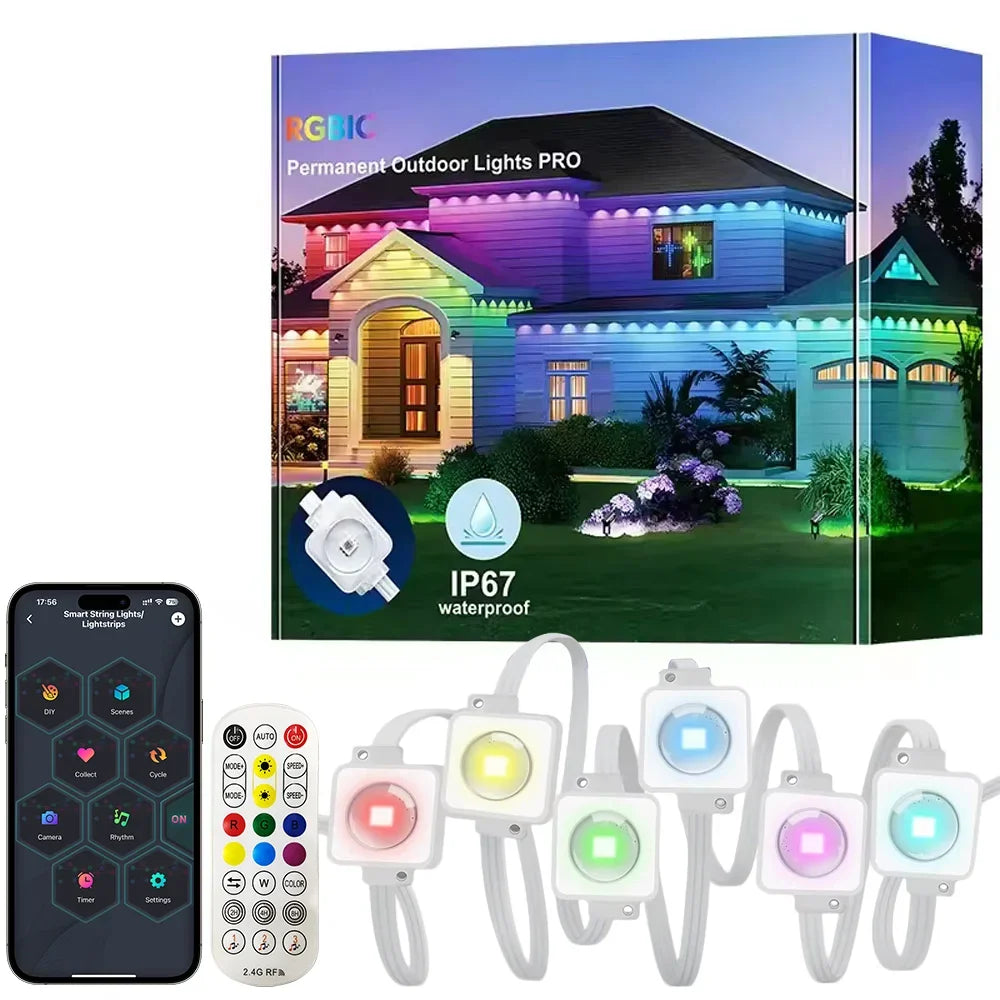 Smart Permanent Outdoor Lights Eaves Lights  Waterproof Light String with  Remote control