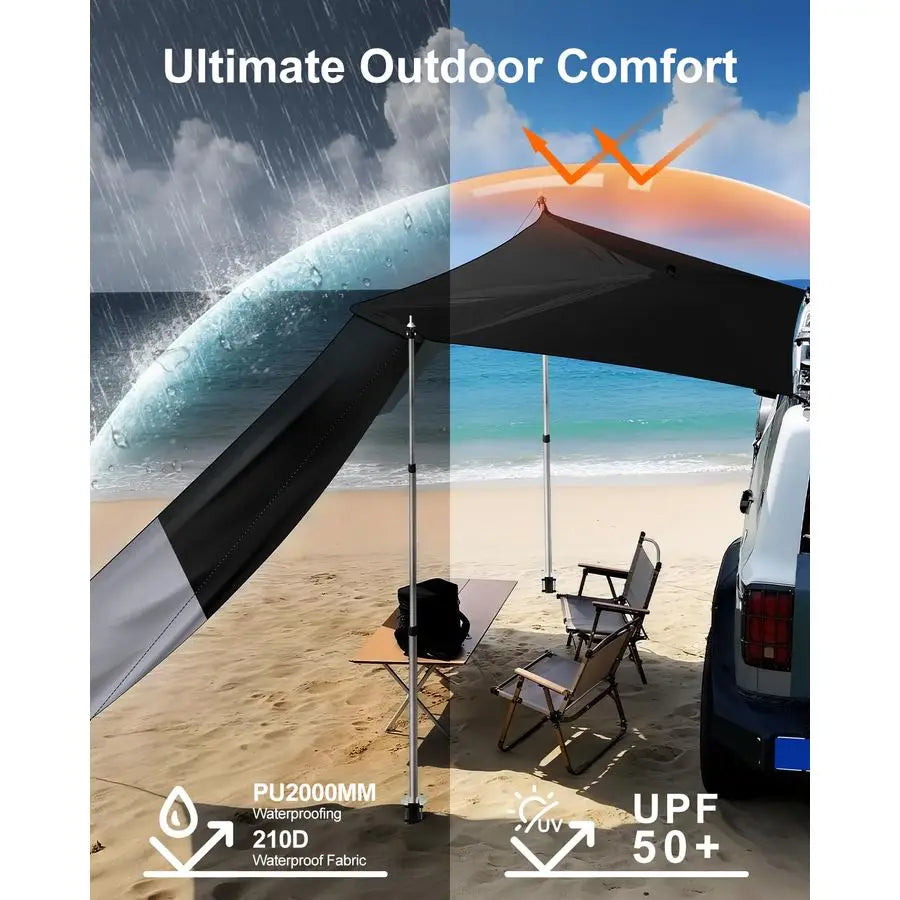 Awning for SUV Truck RV, Shade Waterproof with Side Wall, Heavy Duty Magnets, Suction Cups