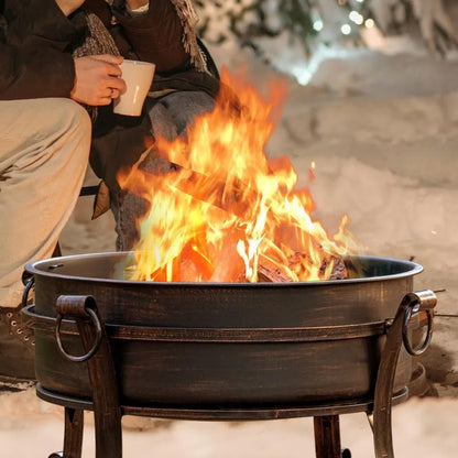 36 Inch Fire Pit with Grill & Lid, Fireplace & Round Table & BBQ 3 in 1