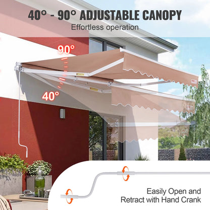 Manual Retractable Outdoor Awning Sun Shade Water-Resistant Polyester