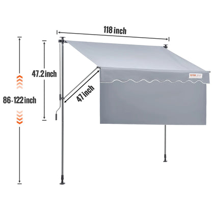 Manual Retractable Outdoor Awning Sun Shade Water-Resistant Polyester