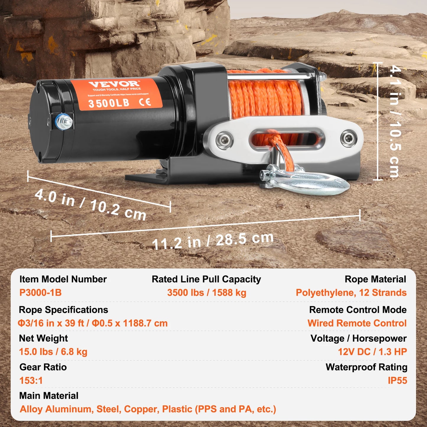 3500lbs Electric Winch ATV/UTV  Winch with 39 ft Synthetic Rope