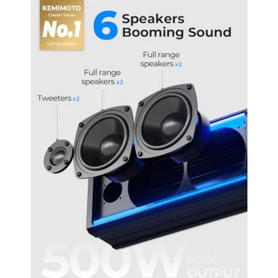 6-Speaker Metal UTV Sound Bar  Waterproof with Bluetooth Connectivity and RGB Lighting Designed