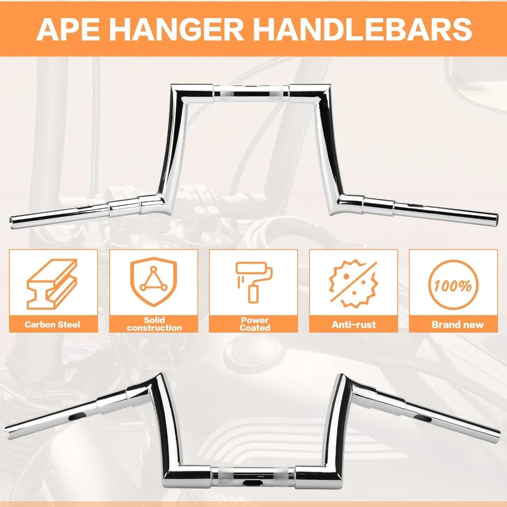 10" Rise Ape Hanger Handlebar 1.5" Fat 1.25" Meathook for Harley 2015-2023 Road Gl