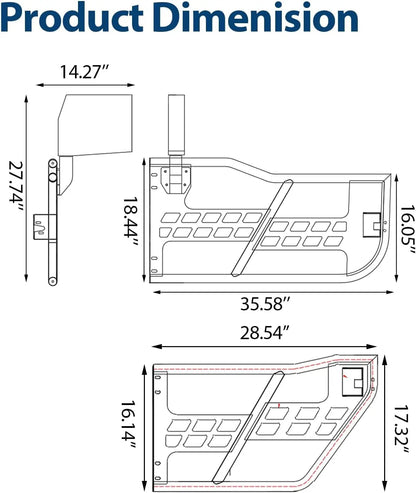 Off-Road Tubular Trail Doors Wrangler JK 2007-2018 4-Door, Front & Rear