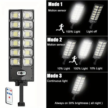 LED Solar Street Wide Angle Motion Sensor, Remote Control, Energy-Efflcient, Waterproof