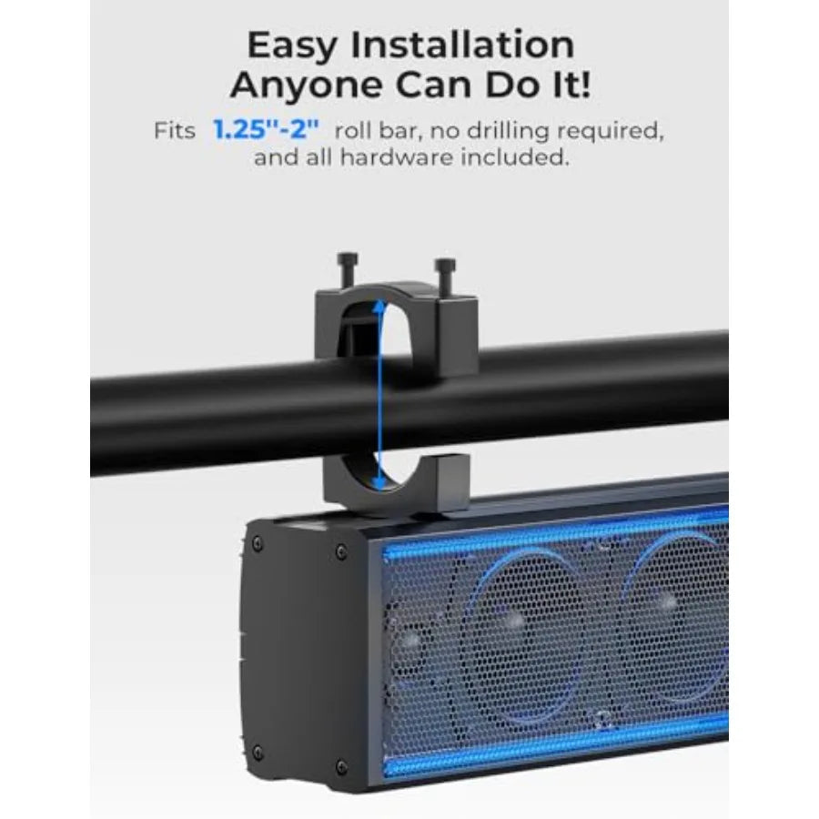 6-Speaker Metal UTV Sound Bar  Waterproof with Bluetooth Connectivity and RGB Lighting Designed