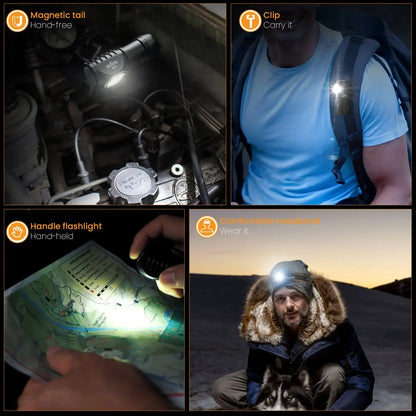 LED Headlamp USB C Rechargeable Mini Flashlight  with Magnet Tail Cap