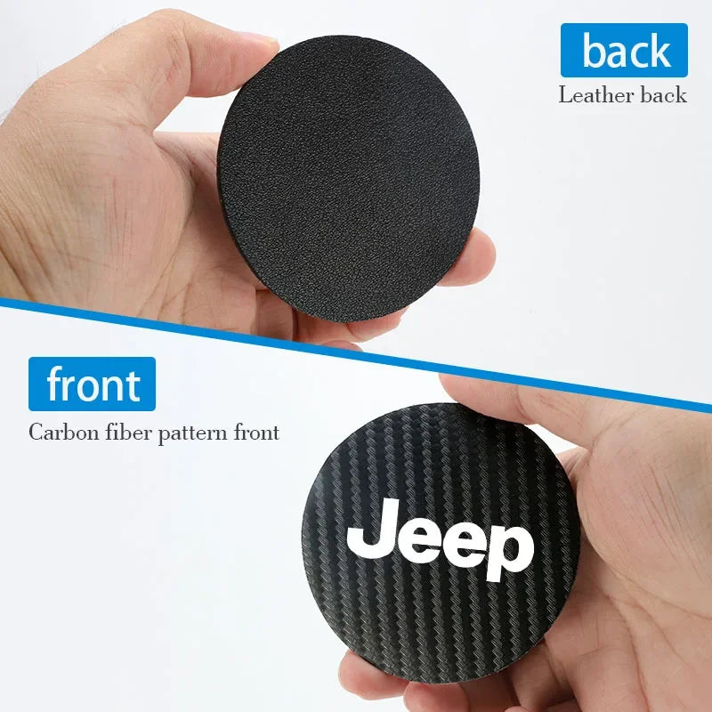 2Pcs  Carbon Leather Water Cup Pad Anti-noise Coaster Mat For Jeep