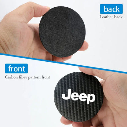 2Pcs  Carbon Leather Water Cup Pad Anti-noise Coaster Mat For Jeep