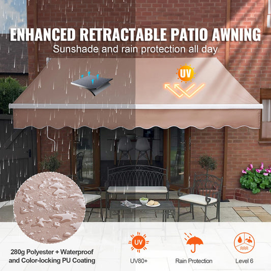 Manual Retractable Outdoor Awning Sun Shade Water-Resistant Polyester