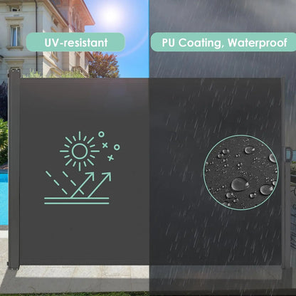 Retractable Side Awning, UV Resistant Waterproof Privacy Screen  Dark Grey