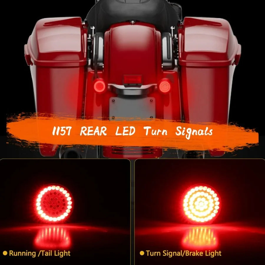 1157 Front Rear LED Turn Signal, 2 Inch Bullet Running Light for Harley Street Glide, Dyna, sportster