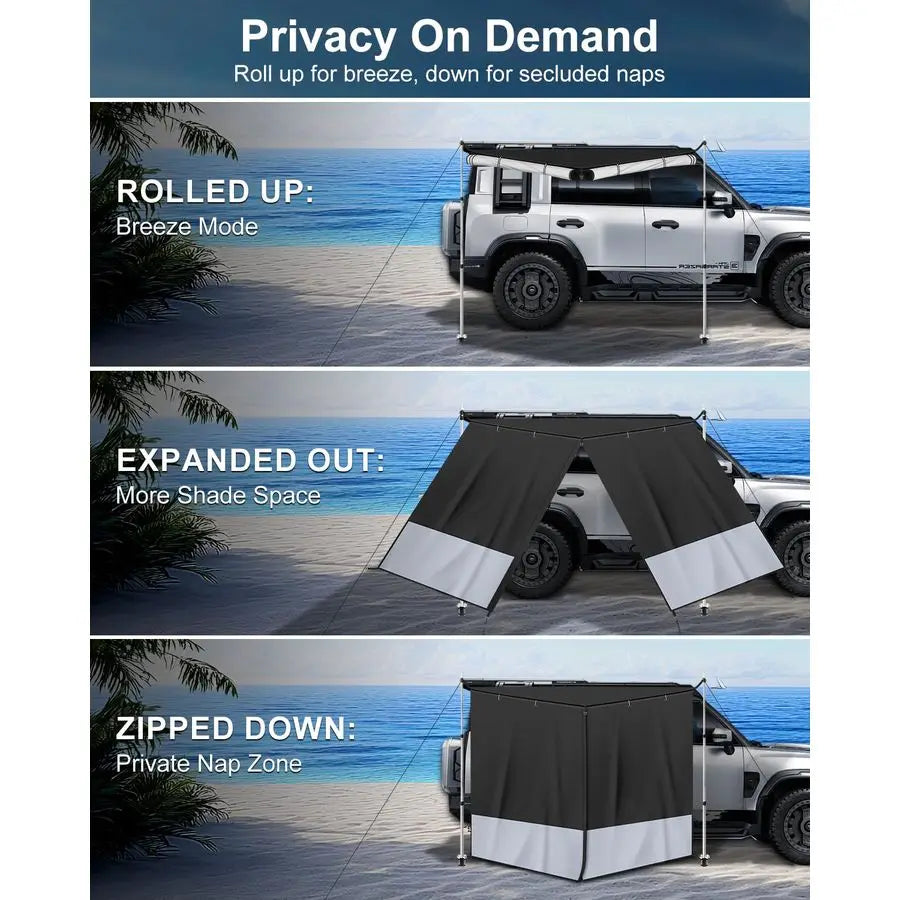Awning for SUV Truck RV, Shade Waterproof with Side Wall, Heavy Duty Magnets, Suction Cups
