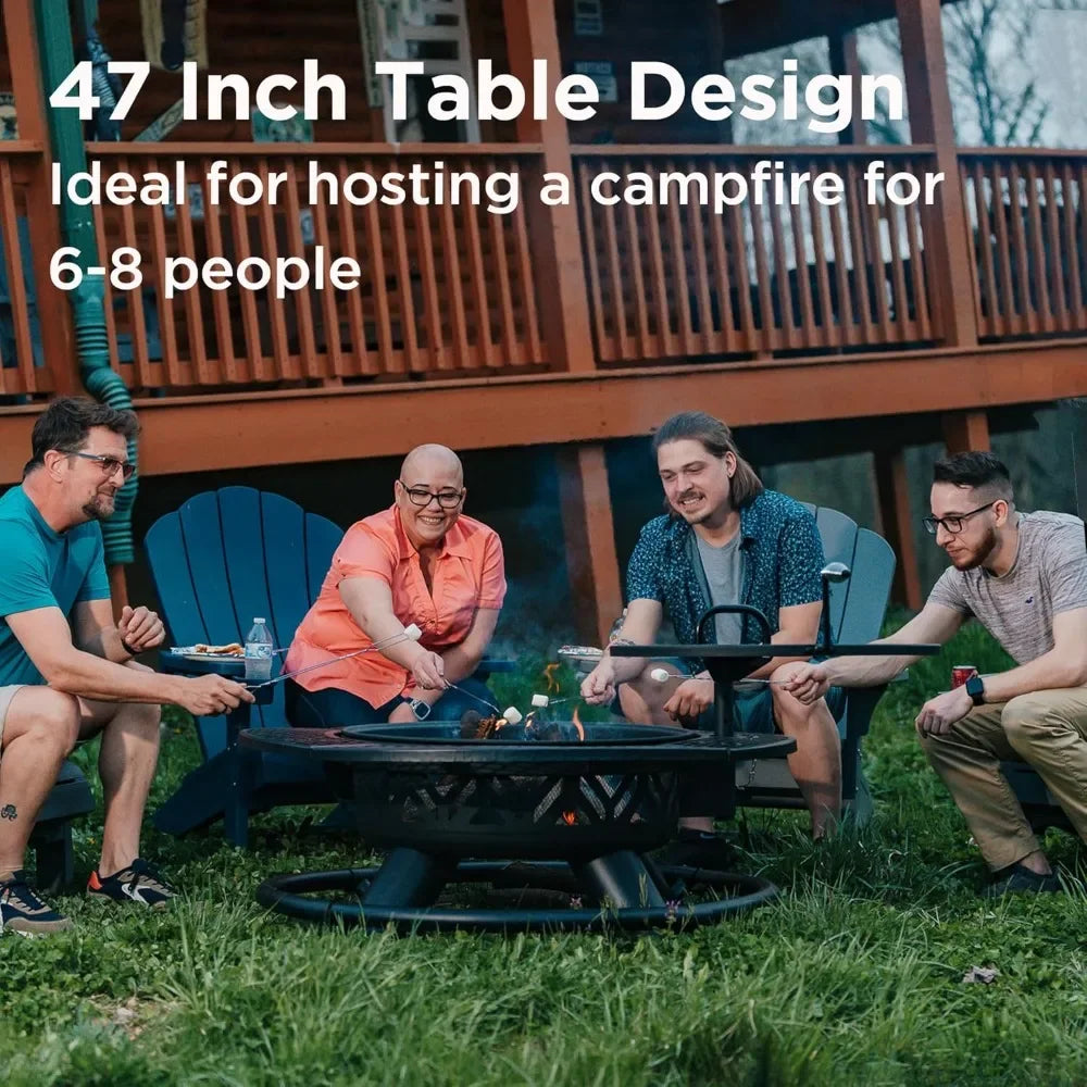 47" Outdoor Fire Pit with Adjustable Grill, 2-in-1