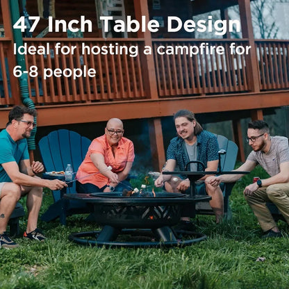 47" Outdoor Fire Pit with Adjustable Grill, 2-in-1