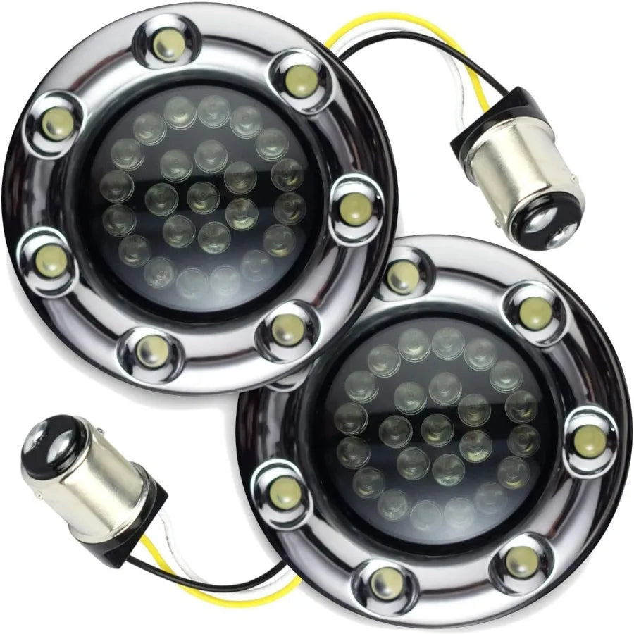 2 Inch Front LED Turn Signals w/Running Light Ring Covers for Harley Davidson - Chrome