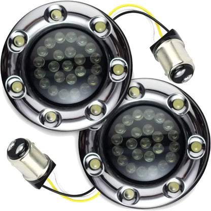 2 Inch Front LED Turn Signals w/Running Light Ring Covers for Harley Davidson - Chrome