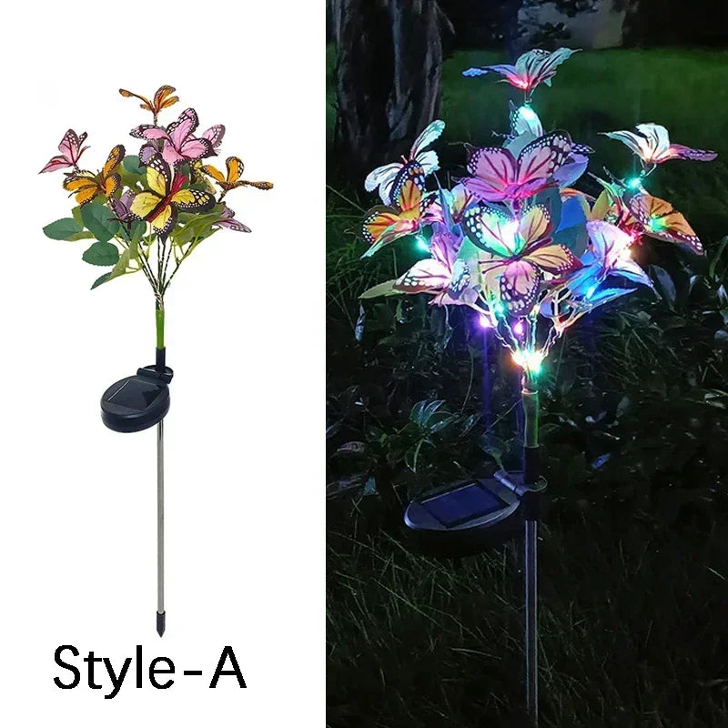 Warm White/colorful Solar Butterfly Flower Lawn Lamp