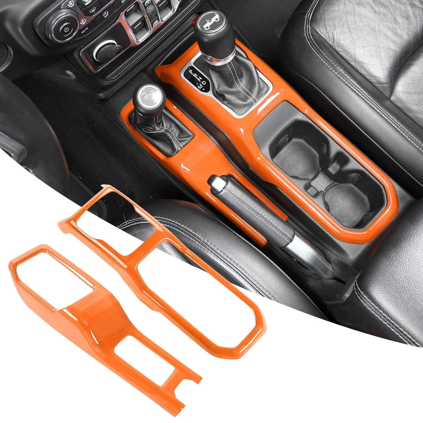 Red Glossy Center Console Trim Kit For Gear Shift And Cup Holder Area Compatible With Jeep JL JLU Gladiator JT 2018–2024
