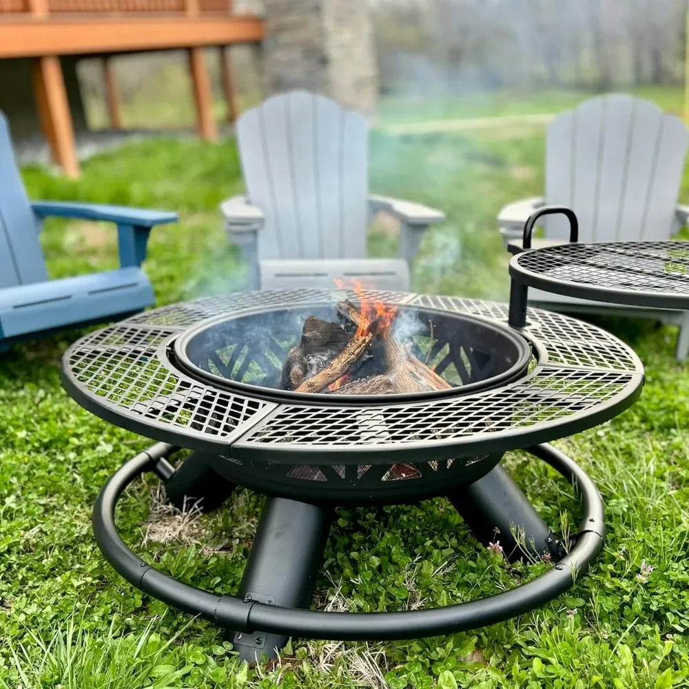 47" Outdoor Fire Pit with Adjustable Grill, 2-in-1