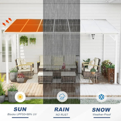 10' x 14' Wall Mounted Lean to Metal Awnings with Sloped Roof, White Outdoor