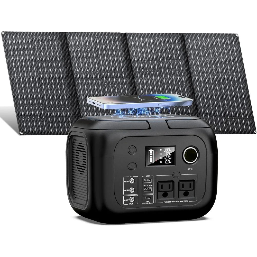 300W Peak Portable Power Station with Panels Solar Generator with AC Outlet