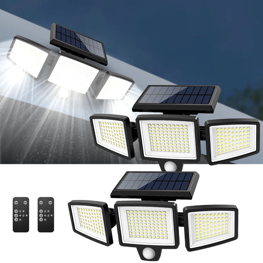 Outdoor Waterproof Solar Light with Motion Sensor 3-Head 200+ LEDs Security Light