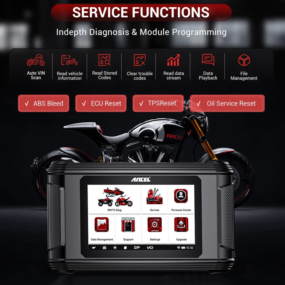 ANCEL MT510 Motorcycle Scanner All System for BMW/DUCATI/Harley Support 30+ Functions ECU Reset Motorcycle OBD2 Diagnostic Tool