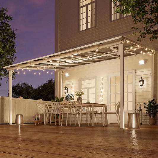 10' x 14' Wall Mounted Lean to Metal Awnings with Sloped Roof, White Outdoor