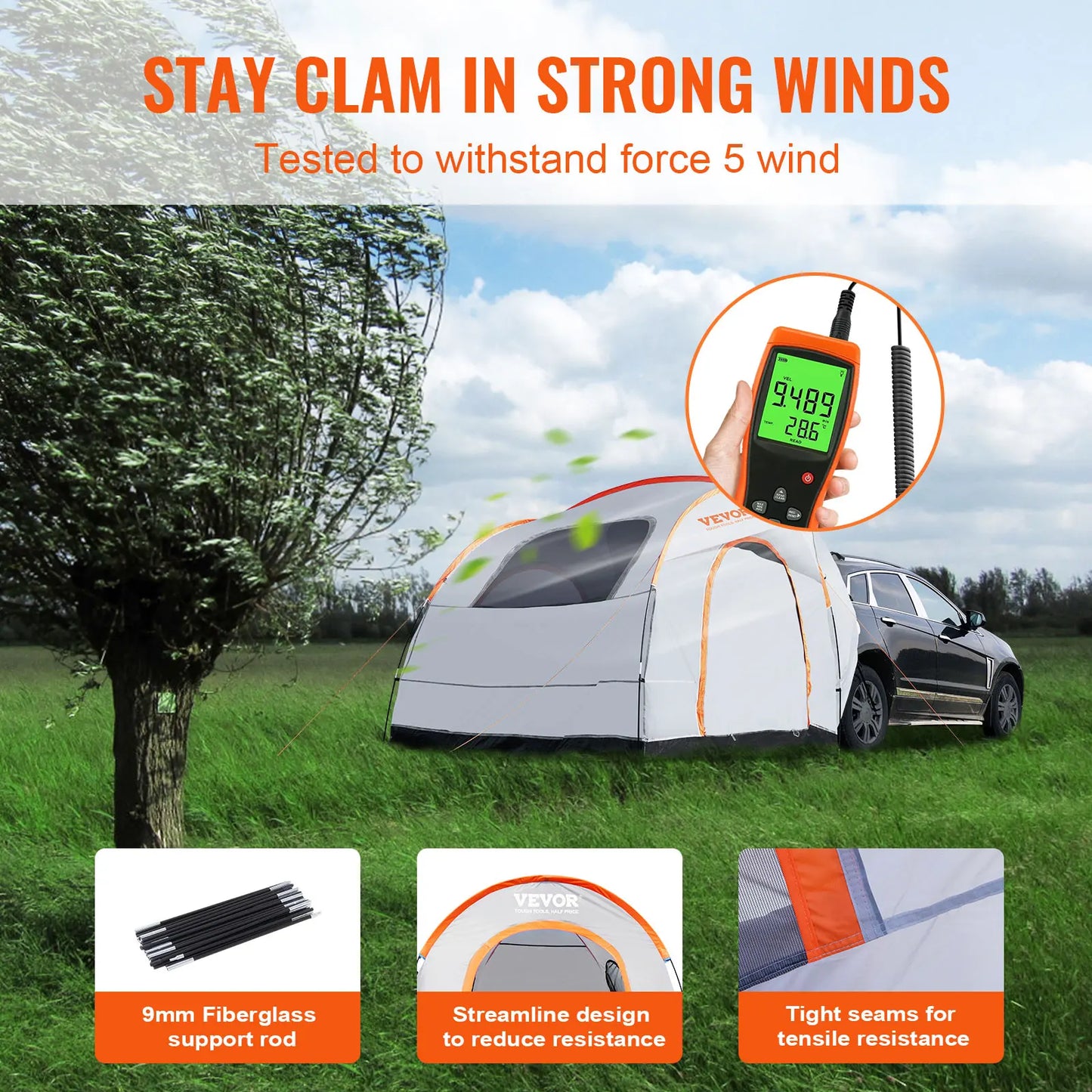 SUV Camping Tent, 8'-8' SUV Tent Attachment for Camping with Rain Layer and Carry Bag,  Double Layer