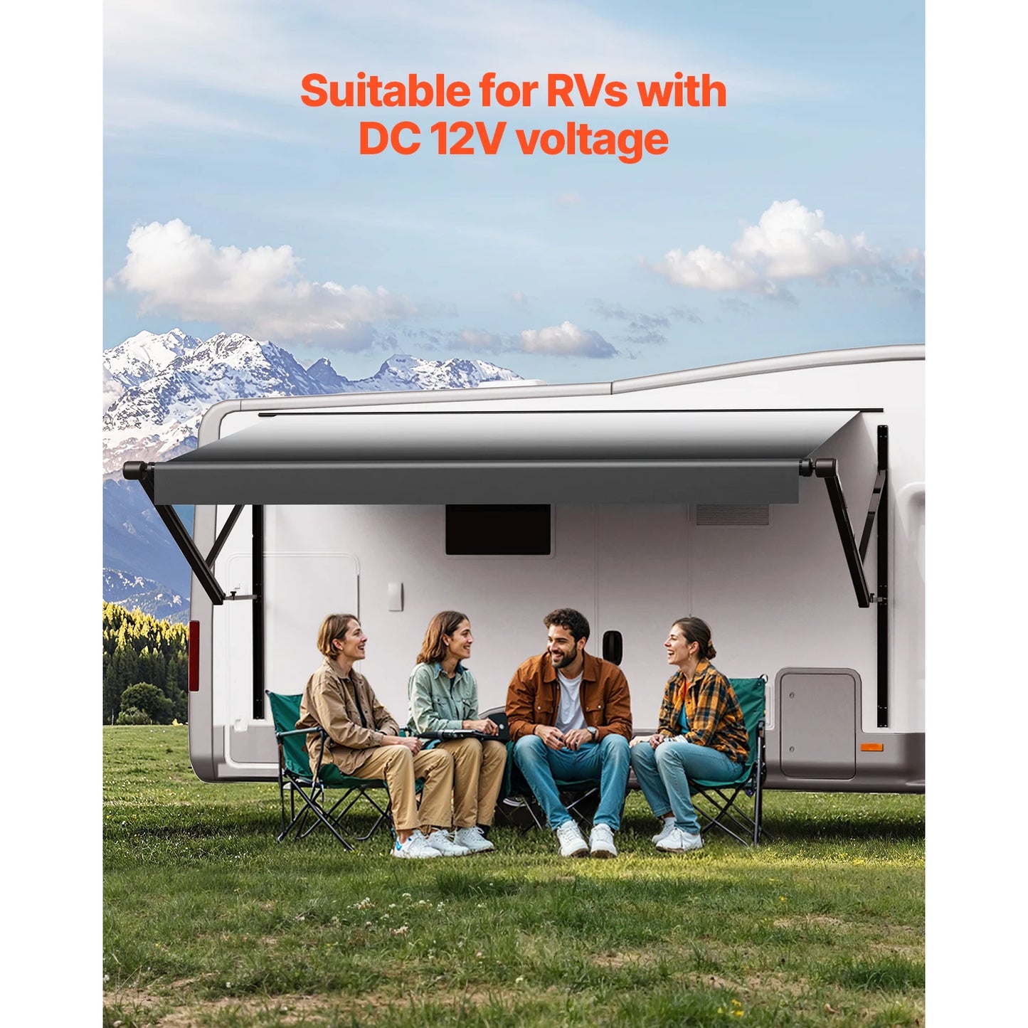 Motorized RV Awning Complete Kit 10'-20' Retractable  Aluminum Alloy Frame Outdoor Trailer