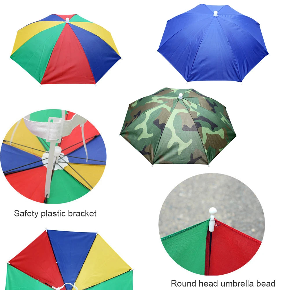 Outdoor Foldable Head Umbrella Hat Headwear Sun Cap Rainproof